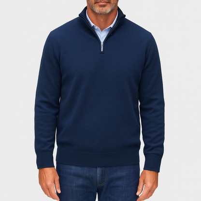 Men's Knitted Sweater with Zip Collar and Narrow Silhouette