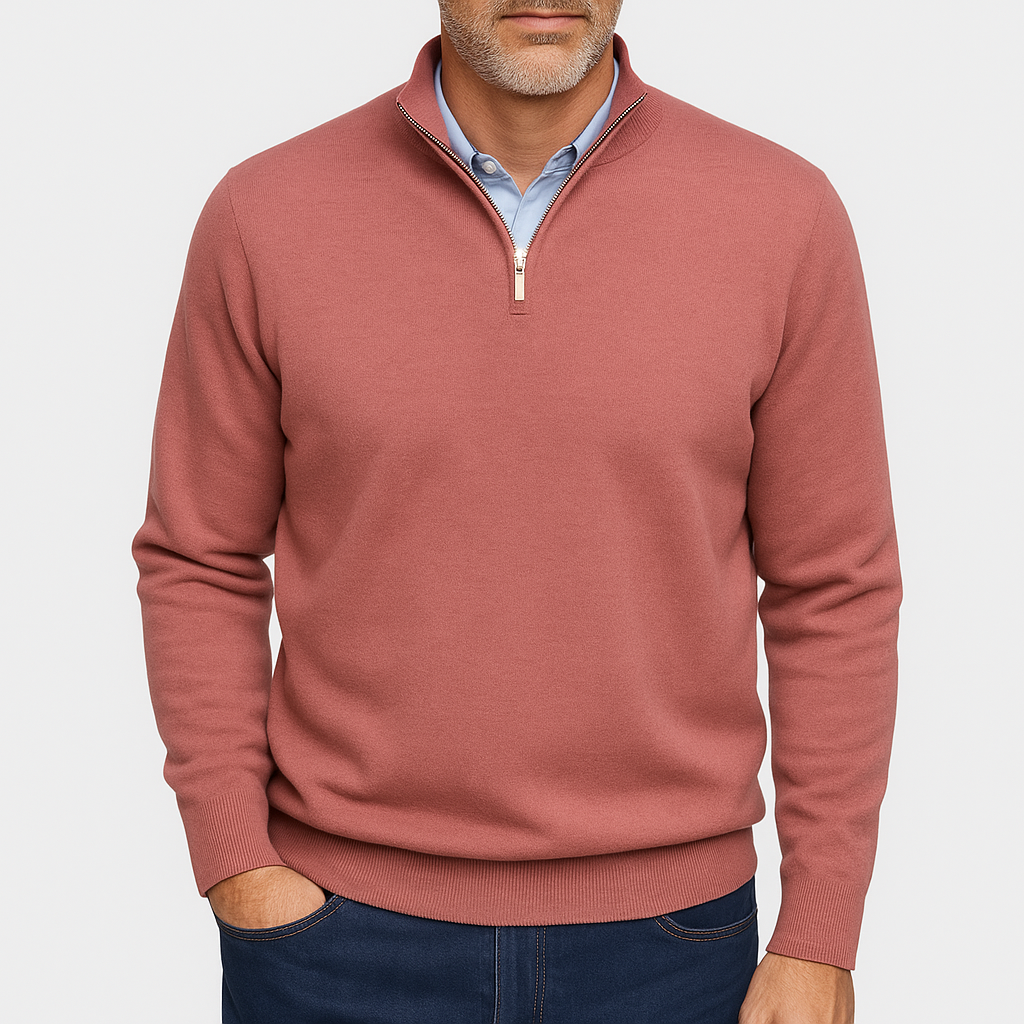Men's Knitted Sweater with Zip Collar and Narrow Silhouette