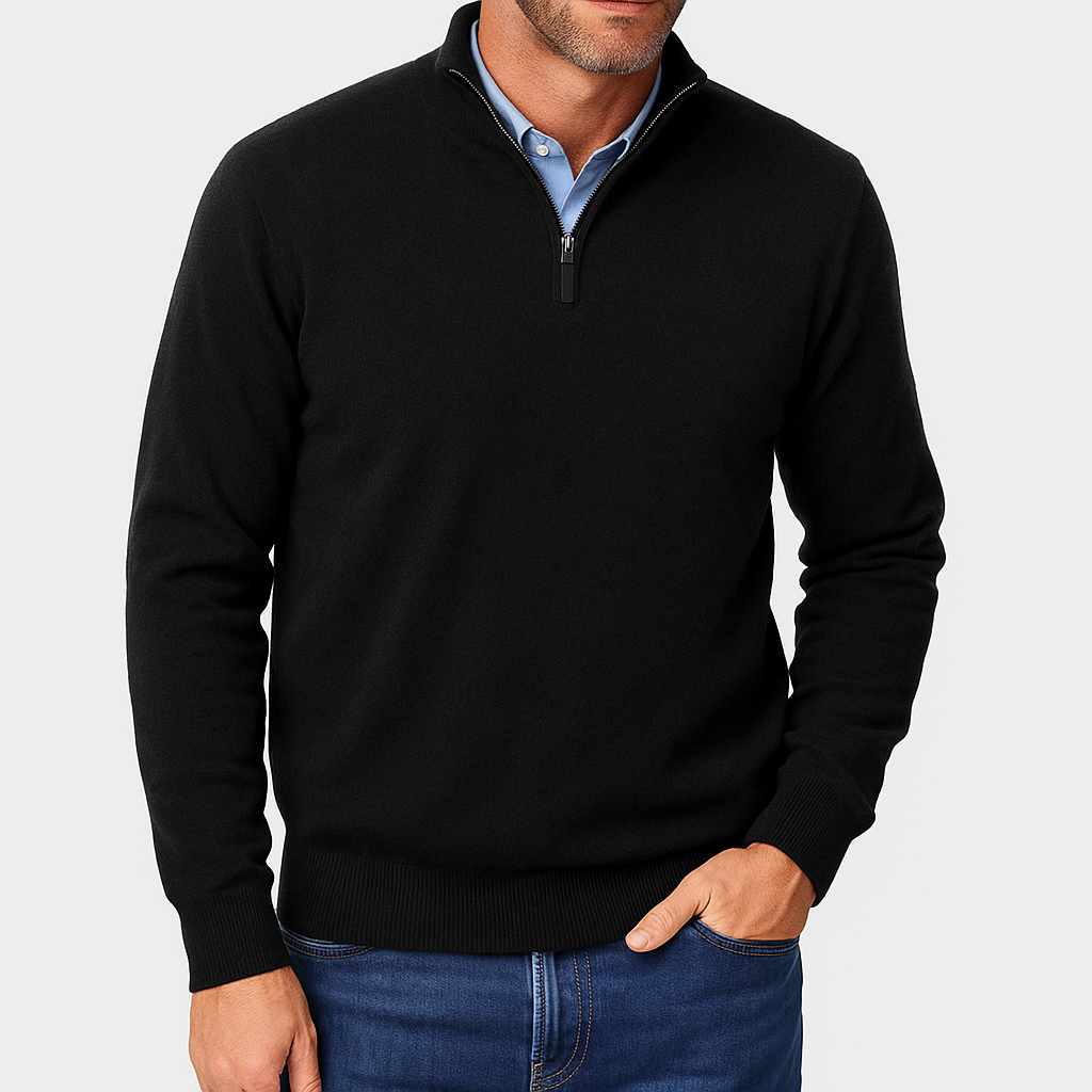 Men's Knitted Sweater with Zip Collar and Narrow Silhouette