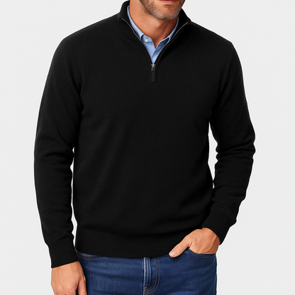 Men's Knitted Sweater with Zip Collar and Narrow Silhouette