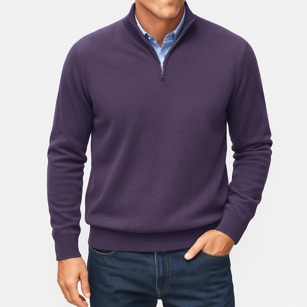 Men's Knitted Sweater with Zip Collar and Narrow Silhouette
