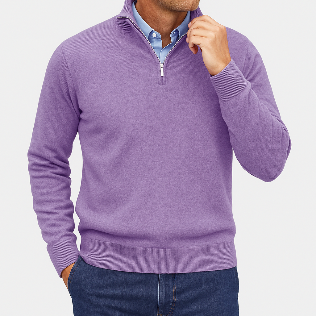 Men's Knitted Sweater with Zip Collar and Narrow Silhouette