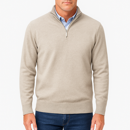Men's Knitted Sweater with Zip Collar and Narrow Silhouette