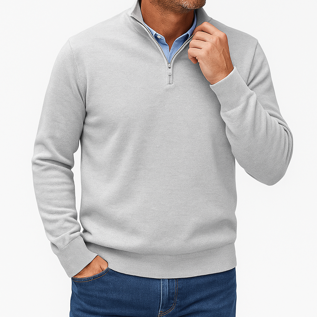 Men's Knitted Sweater with Zip Collar and Narrow Silhouette