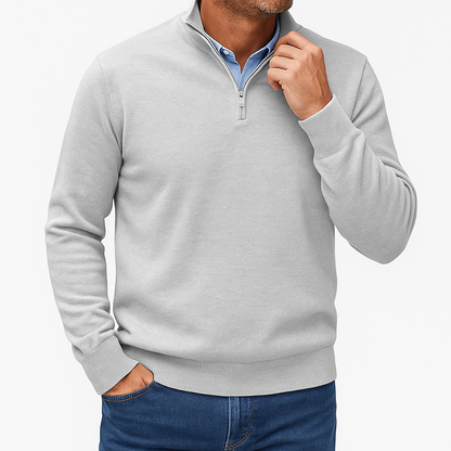Men's Knitted Sweater with Zip Collar and Narrow Silhouette