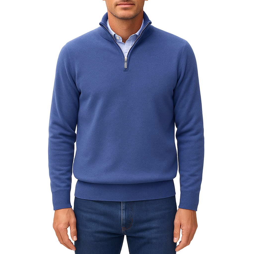 Men's Knitted Sweater with Zip Collar and Narrow Silhouette