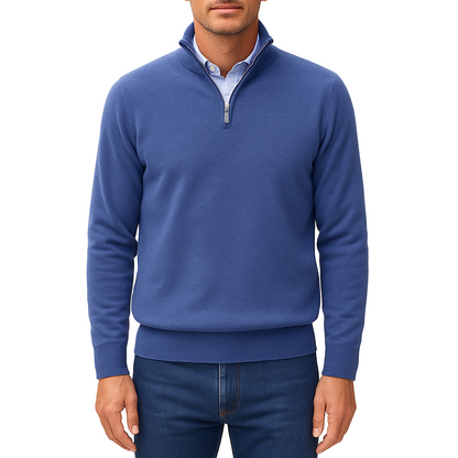 Men's Knitted Sweater with Zip Collar and Narrow Silhouette