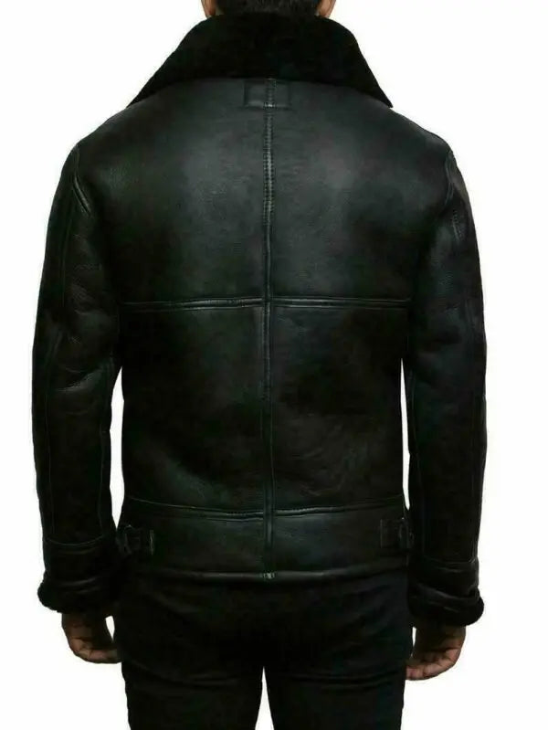 Men's Leather Jacket with Relaxed Fit and Adjustable Cuffs