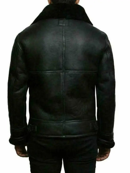 Men's Leather Jacket with Relaxed Fit and Adjustable Cuffs