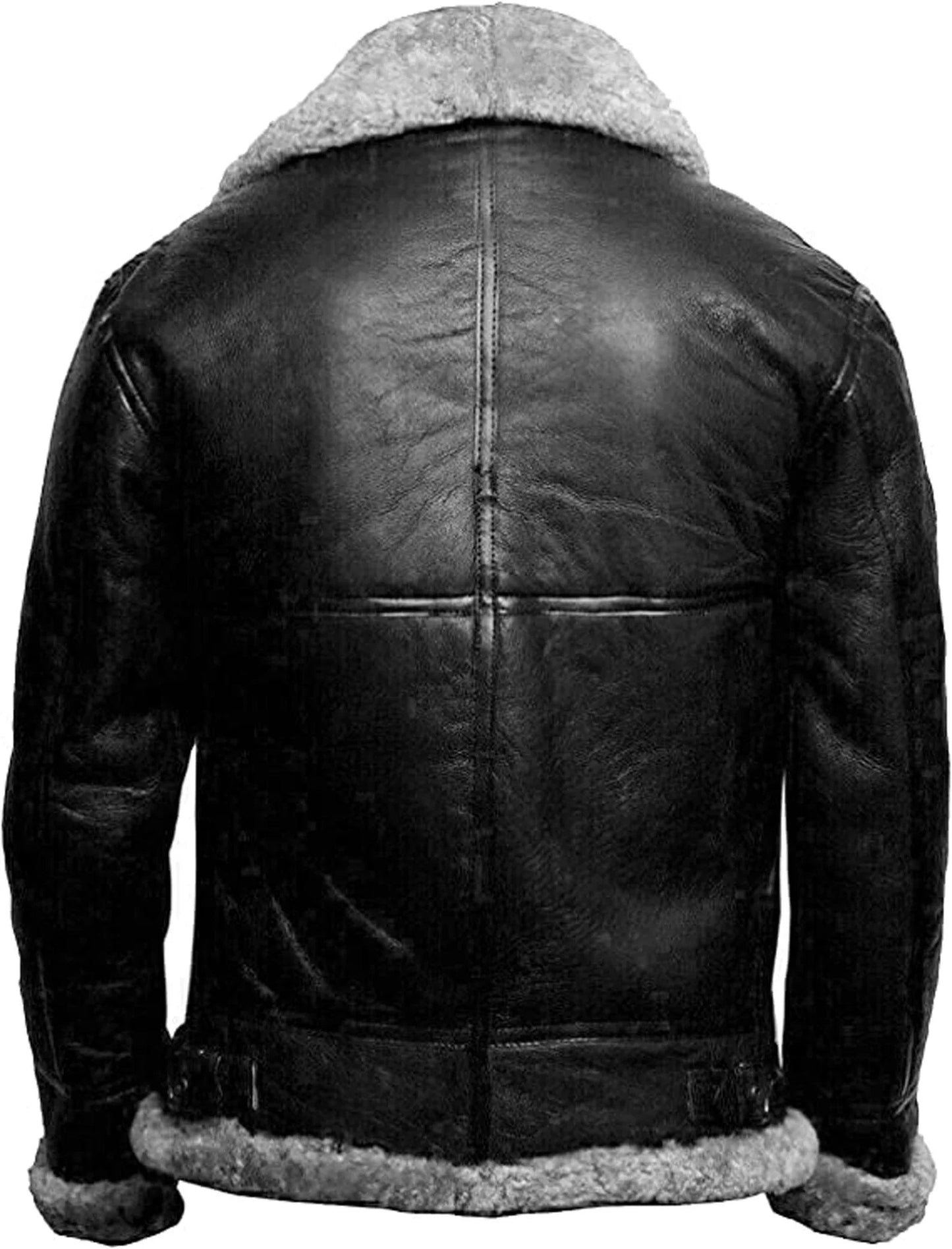 Men's Leather Jacket with Relaxed Fit and Adjustable Cuffs