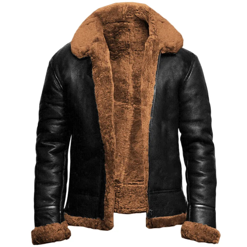 Men's Leather Jacket with Relaxed Fit and Adjustable Cuffs