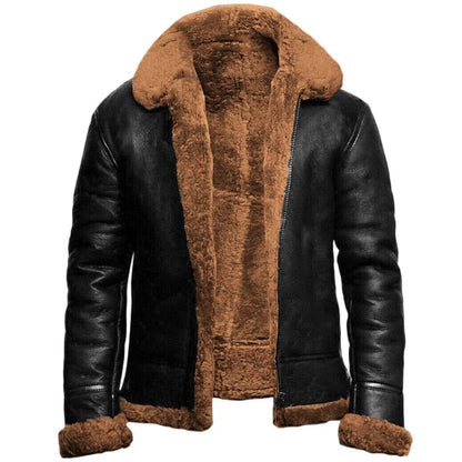 Men's Leather Jacket with Relaxed Fit and Adjustable Cuffs