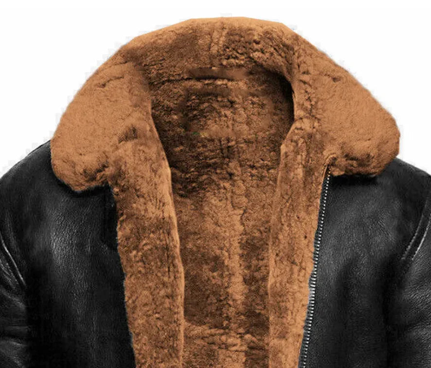 Men's Leather Jacket with Relaxed Fit and Adjustable Cuffs