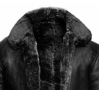 Men's Leather Jacket with Relaxed Fit and Adjustable Cuffs