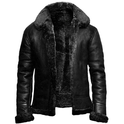 Men's Leather Jacket with Relaxed Fit and Adjustable Cuffs