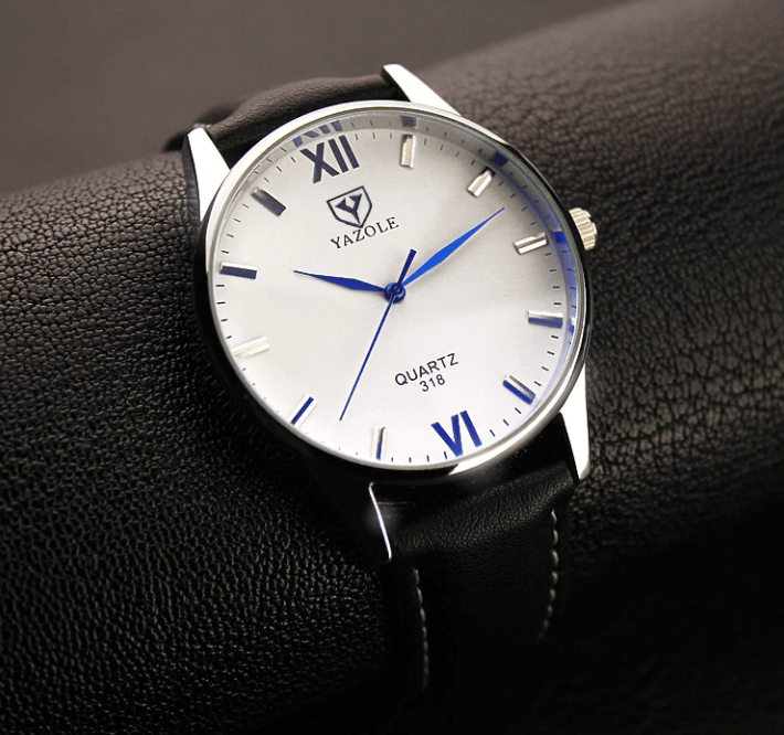 Men's Leather Style Bracelet Wristwatch
