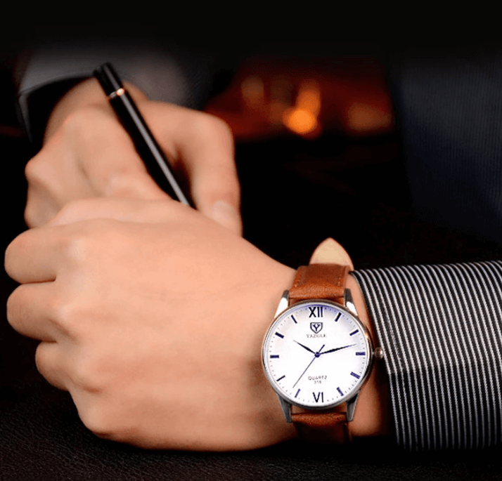 Men's Leather Style Bracelet Wristwatch