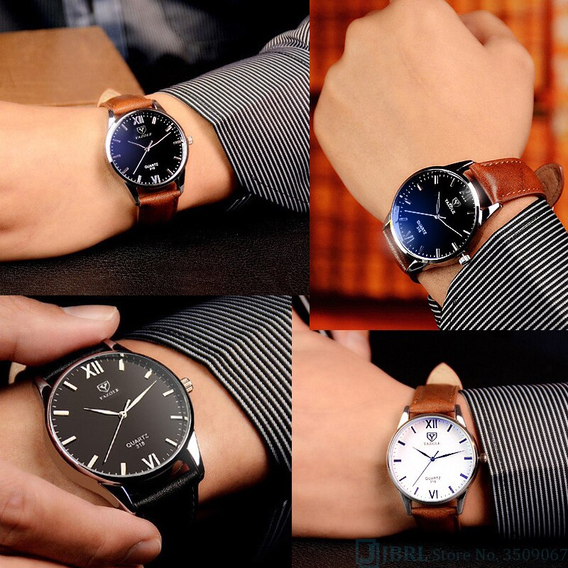 Men's Leather Style Bracelet Wristwatch