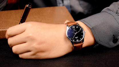 Men's Leather Style Bracelet Wristwatch