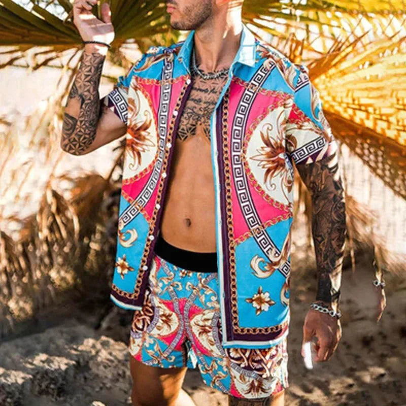 Men's Leisure Set 3D-Print Oversized Cotton Blend
