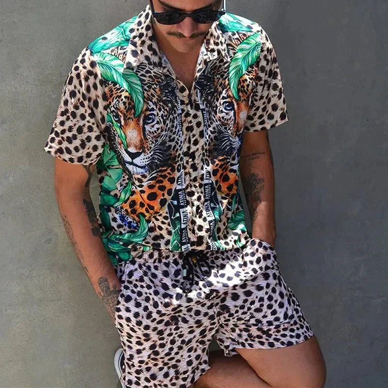 Men's Leisure Set 3D-Print Oversized Cotton Blend