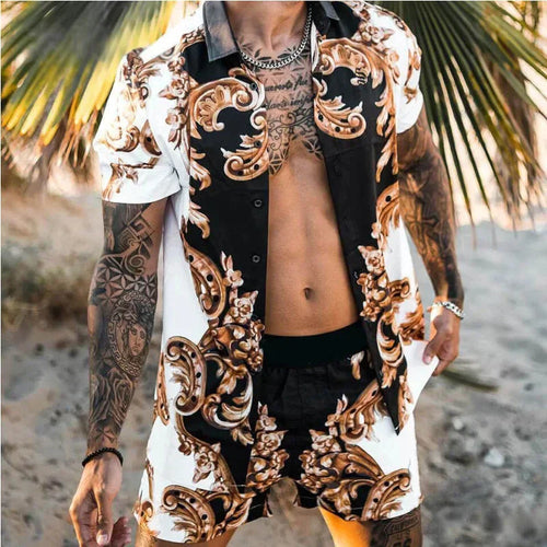 Men's Leisure Set 3D-Print Oversized Cotton Blend