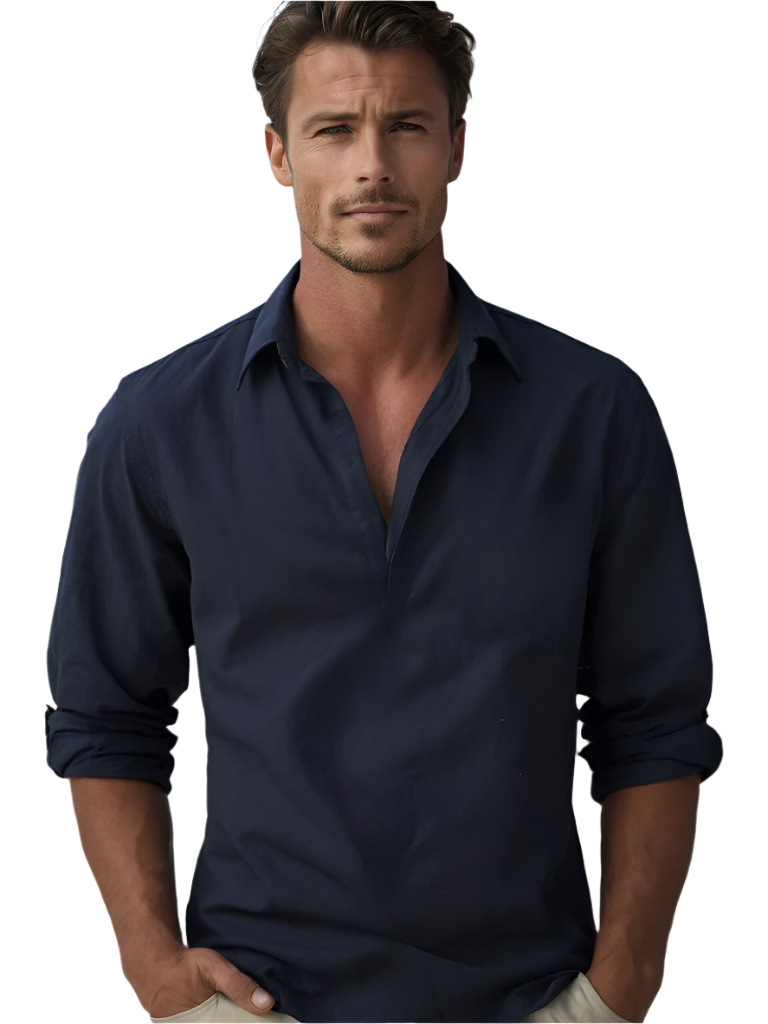 Men's Linen Look Shirt Relaxed Fit With Open Collar