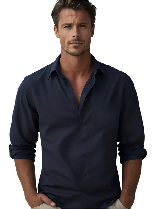 Men's Linen Look Shirt Relaxed Fit With Open Collar
