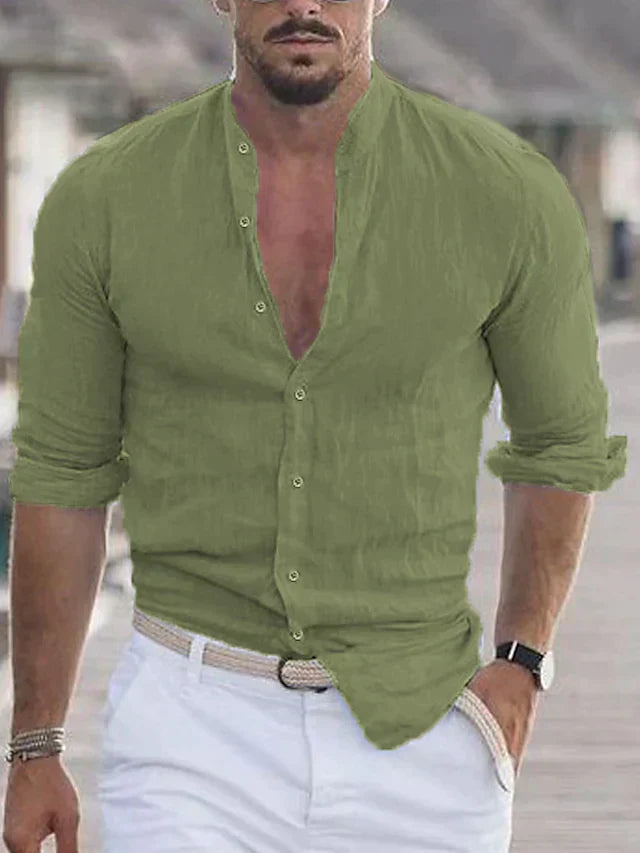 Men's Linen Style Shirt Casual Breathable Linen Blend