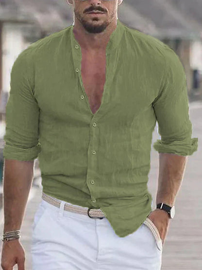 Men's Linen Style Shirt Casual Breathable Linen Blend