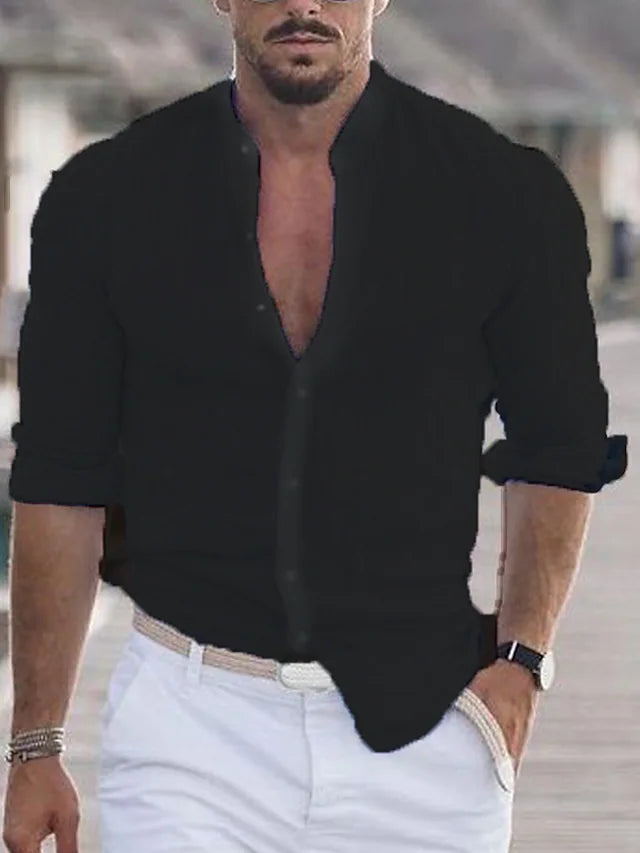 Men's Linen Style Shirt Casual Breathable Linen Blend