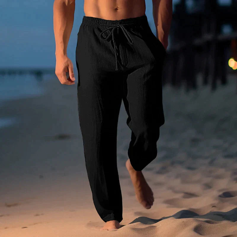 Men's Linen Style Trousers Loose Fit Breathable Cotton Casual Trousers