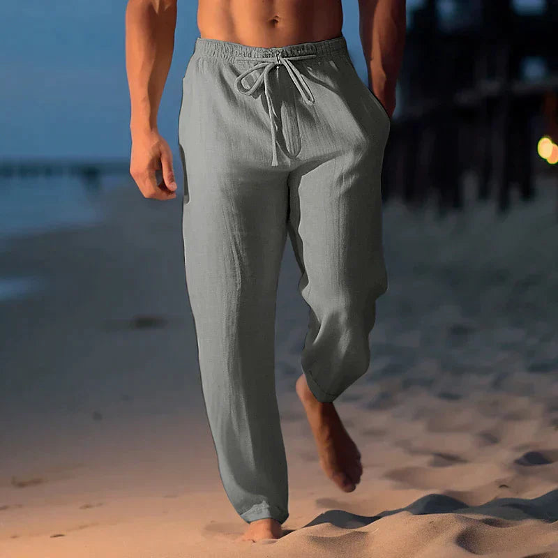 Men's Linen Style Trousers Loose Fit Breathable Cotton Casual Trousers