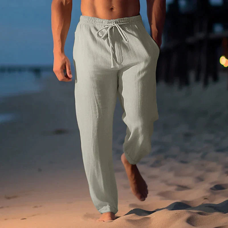 Men's Linen Style Trousers Loose Fit Breathable Cotton Casual Trousers