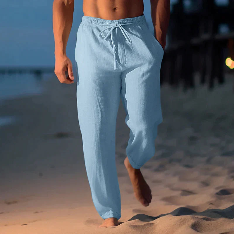 Men's Linen Style Trousers Loose Fit Breathable Cotton Casual Trousers