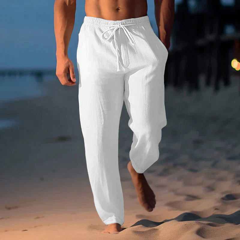 Men's Linen Style Trousers Loose Fit Breathable Cotton Casual Trousers