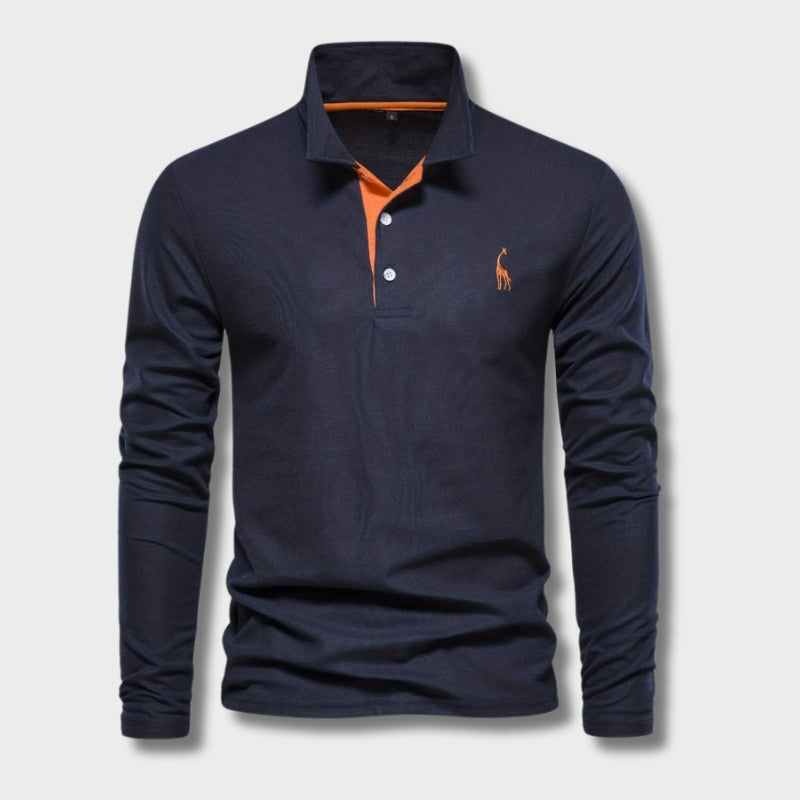 Men's Long-Sleeve Cotton Polo Shirt With Contrasting Trim