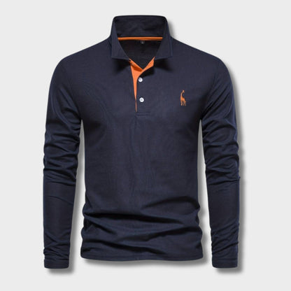 Men's Long-Sleeve Cotton Polo Shirt With Contrasting Trim
