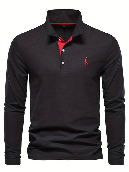 Men's Long-Sleeve Cotton Polo Shirt With Contrasting Trim