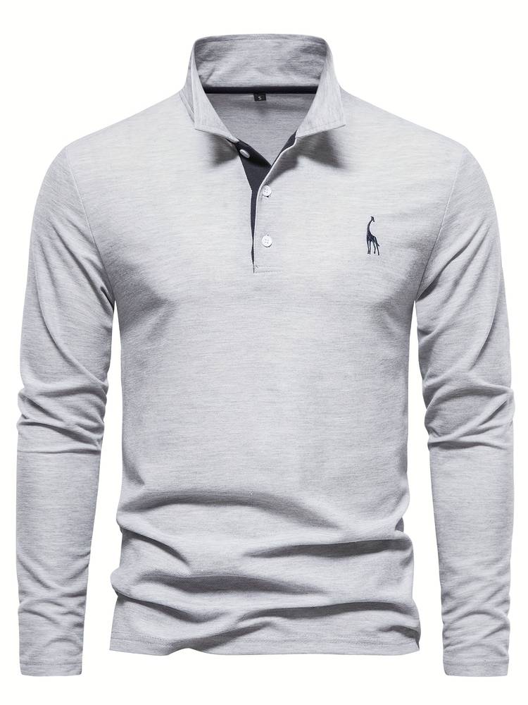 Men's Long-Sleeve Cotton Polo Shirt With Contrasting Trim