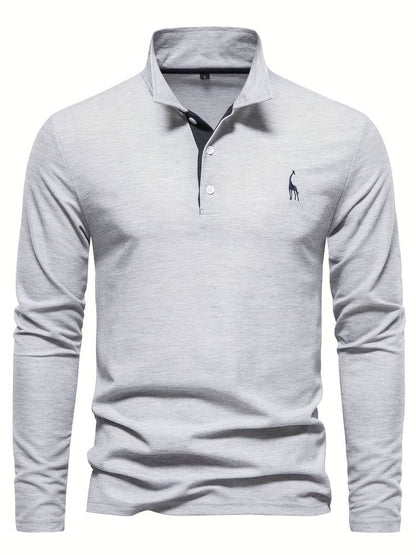 Men's Long-Sleeve Cotton Polo Shirt With Contrasting Trim