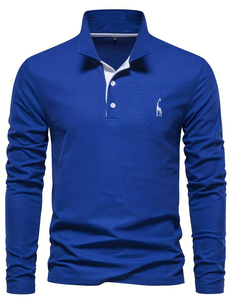Men's Long-Sleeve Cotton Polo Shirt With Contrasting Trim