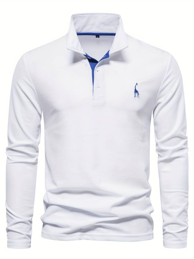 Men's Long-Sleeve Cotton Polo Shirt With Contrasting Trim