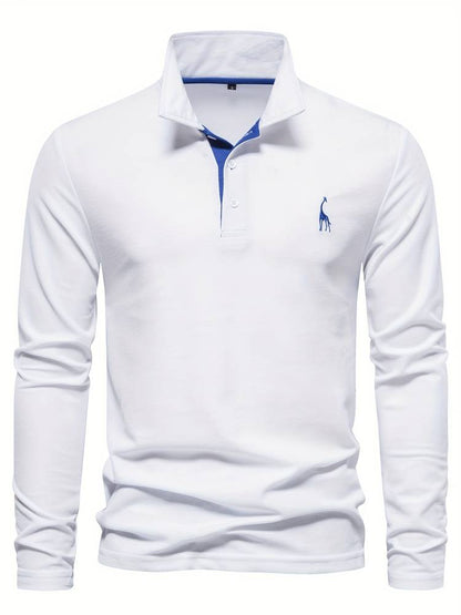 Men's Long-Sleeve Cotton Polo Shirt With Contrasting Trim
