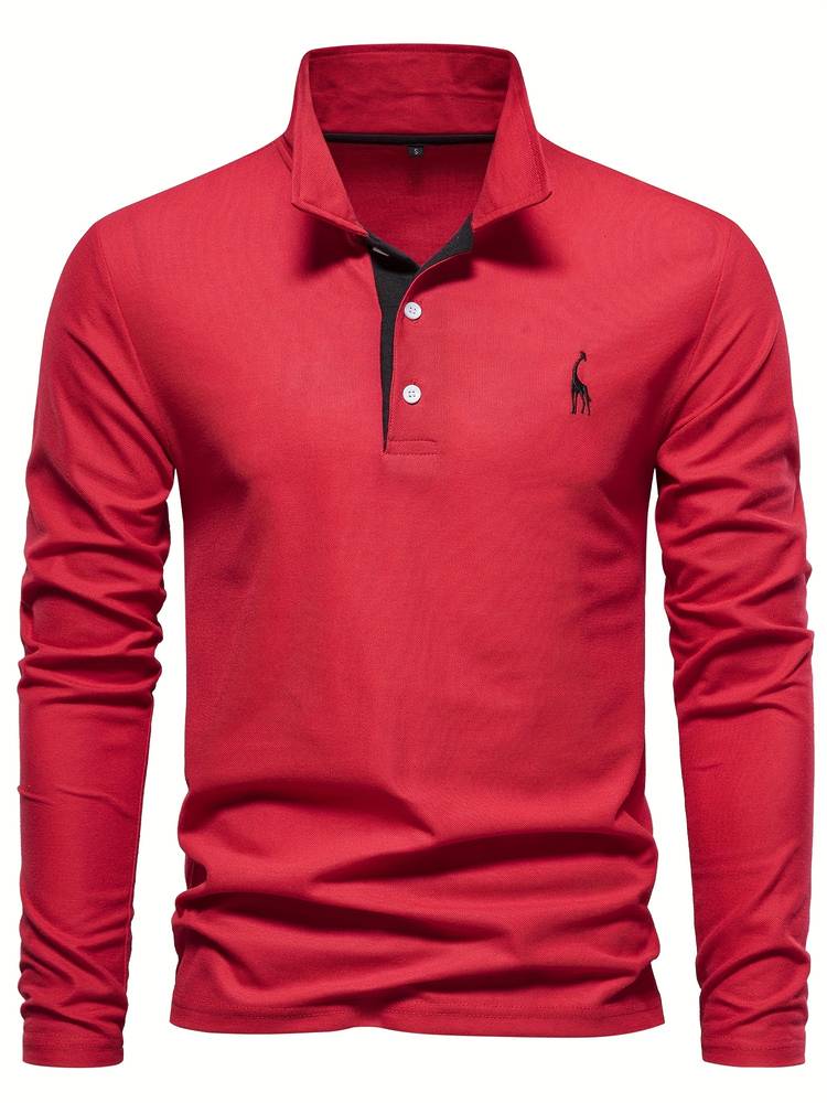 Men's Long-Sleeve Cotton Polo Shirt With Contrasting Trim