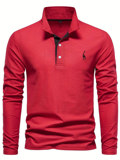 Men's Long-Sleeve Cotton Polo Shirt With Contrasting Trim