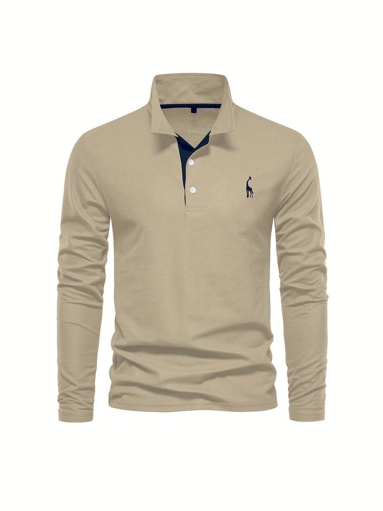 Men's Long-Sleeve Cotton Polo Shirt With Contrasting Trim