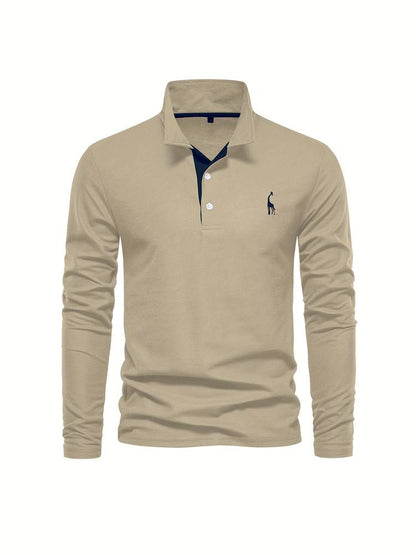Men's Long-Sleeve Cotton Polo Shirt With Contrasting Trim