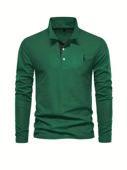 Men's Long-Sleeve Cotton Polo Shirt With Contrasting Trim