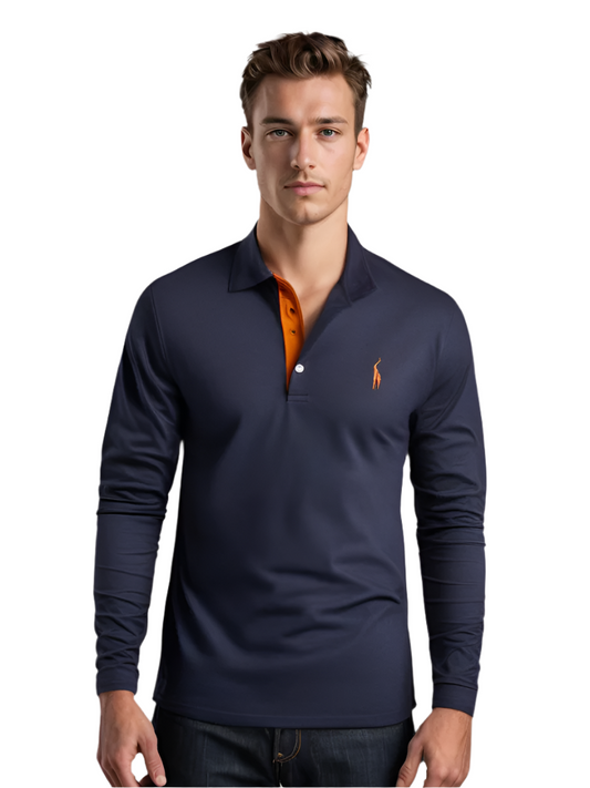 Men's Long-Sleeve Cotton Polo Shirt With Contrasting Trim